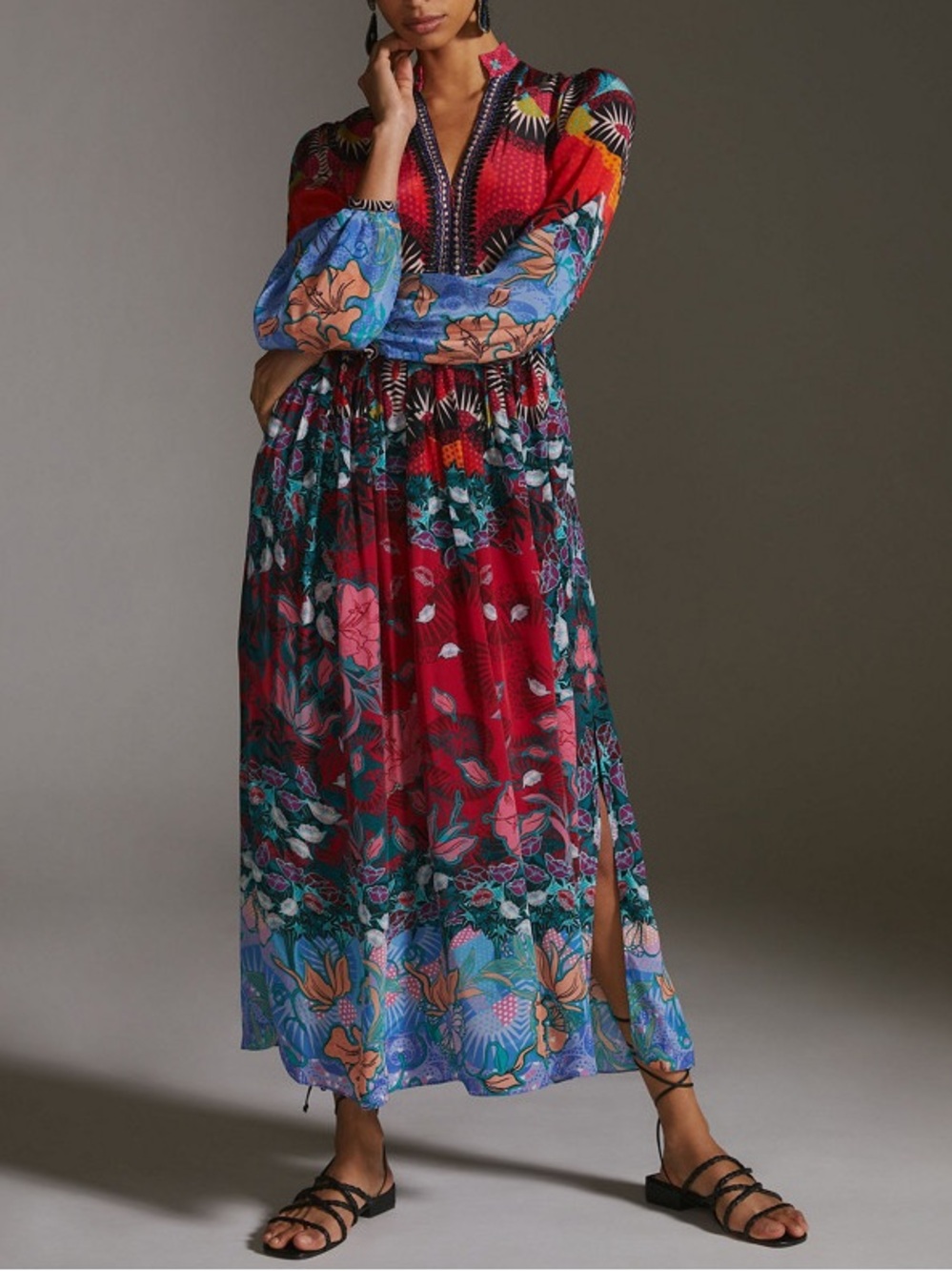 Anthropologie Bhanuni by Jyoti Maxi Dress 12 Feminine Bohemian Resort Chic NWT - Picture 1 of 16